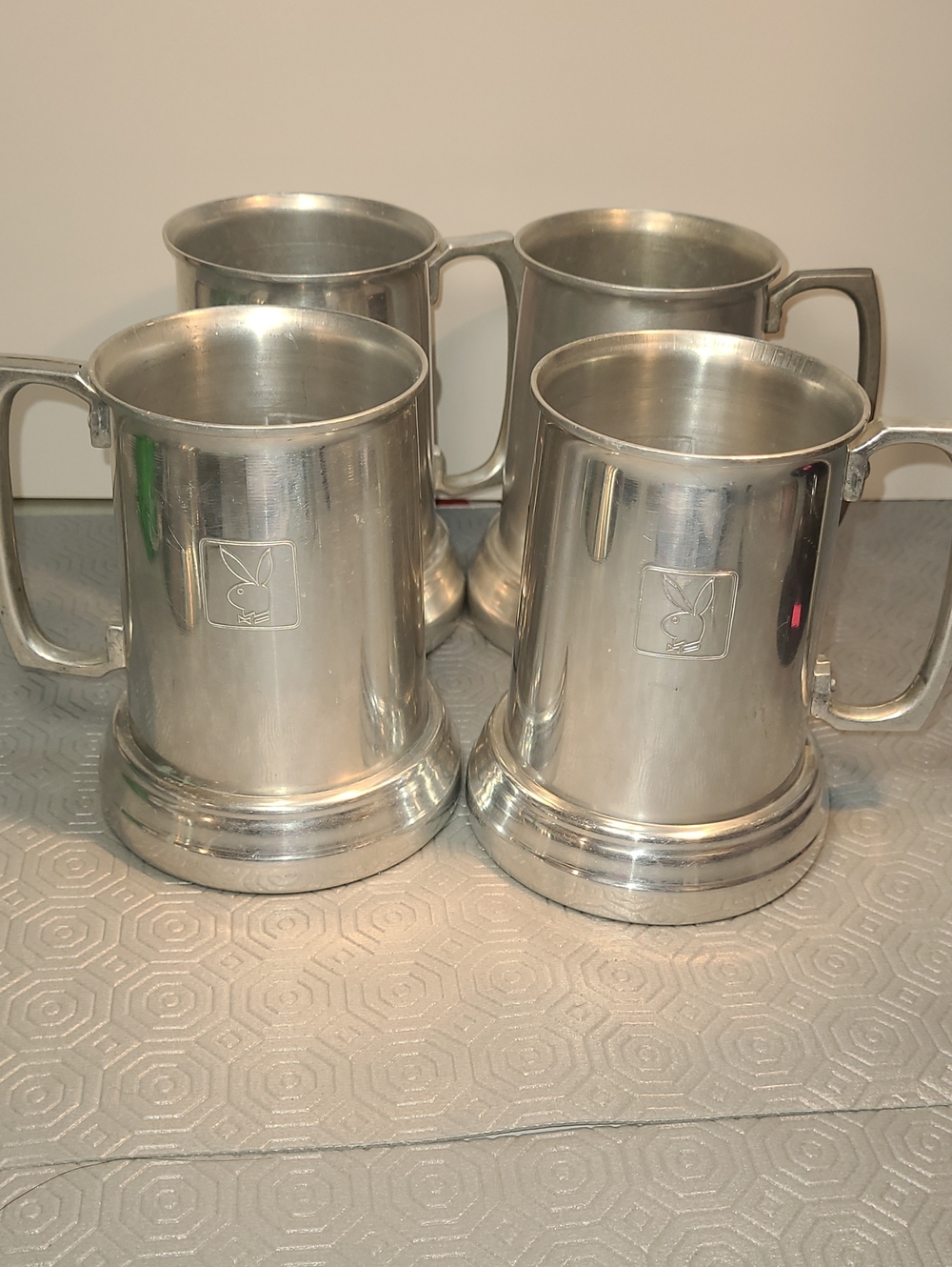 Vintage Playboy Glass-bottom Beer Mugs/Tankards Set Of 4 1970s/80s